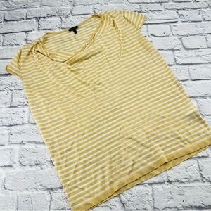 Escada Yellow and White Striped Short Sleeve Top Cap Sleeve Casual Office Knit